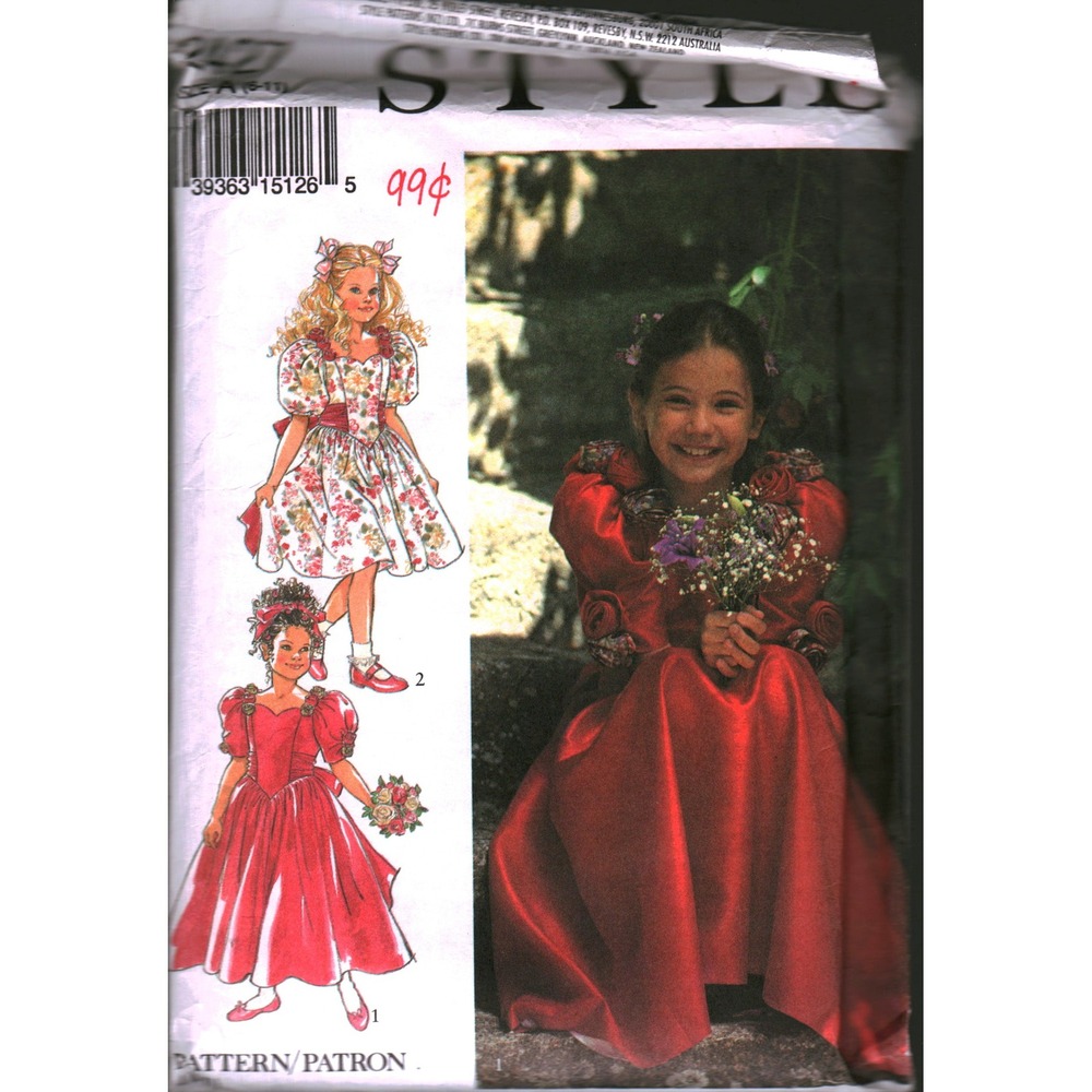 Style 2427 Kids Bridesmaid Flower Girl Dress Sewing Pattern Sizes 6-8 Vintage